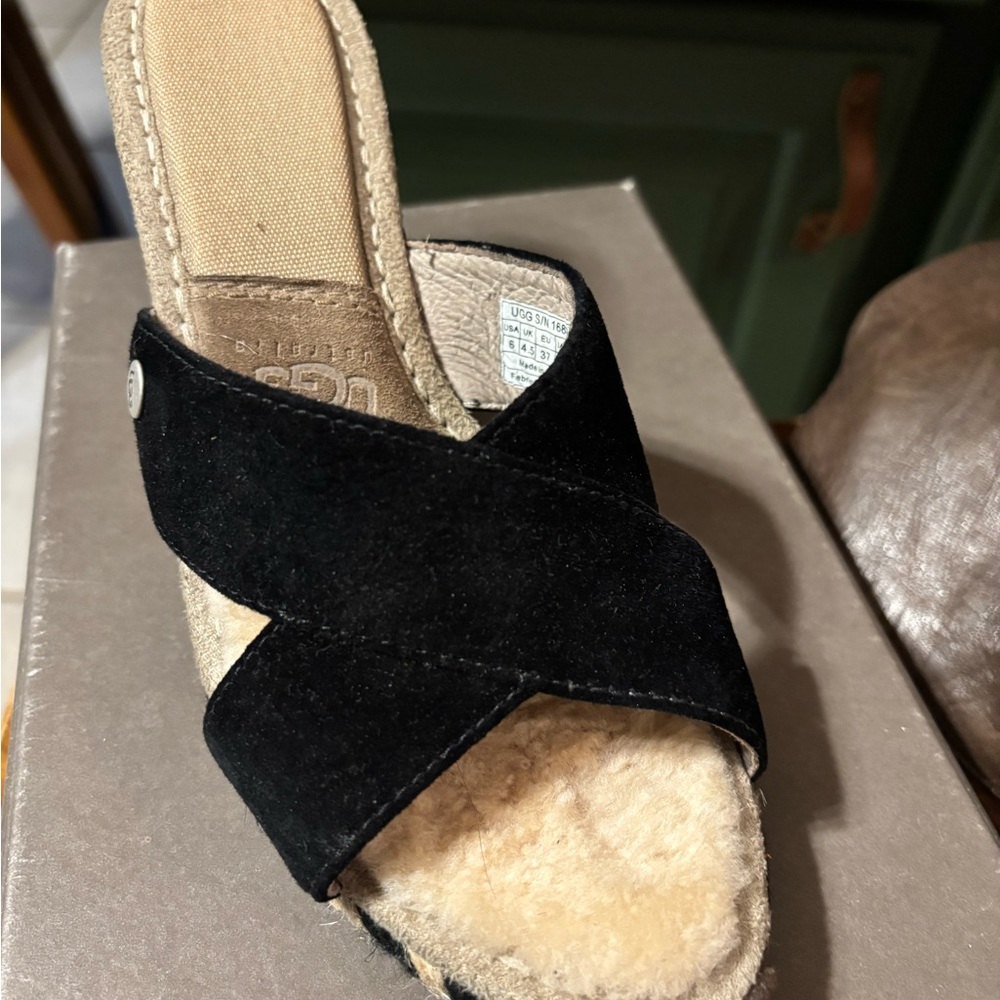 UGG Black and Tan Wedge Shoes - Picture 3 of 10